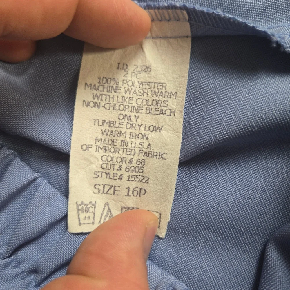 80s Vintage Willow Ridge Periwinkle Blue Retro Top Pants Set USA Made Size 14P